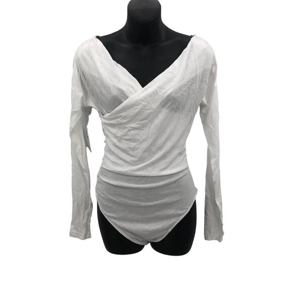 Abound Womens Off The Shoulder Wrap Bodysuits Long Sleeve White Size Small NWT - Picture 3 of 9